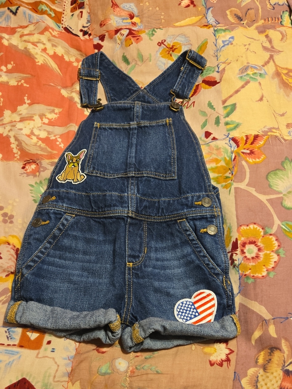 Girls' Denim Short Overalls in Dark Blue